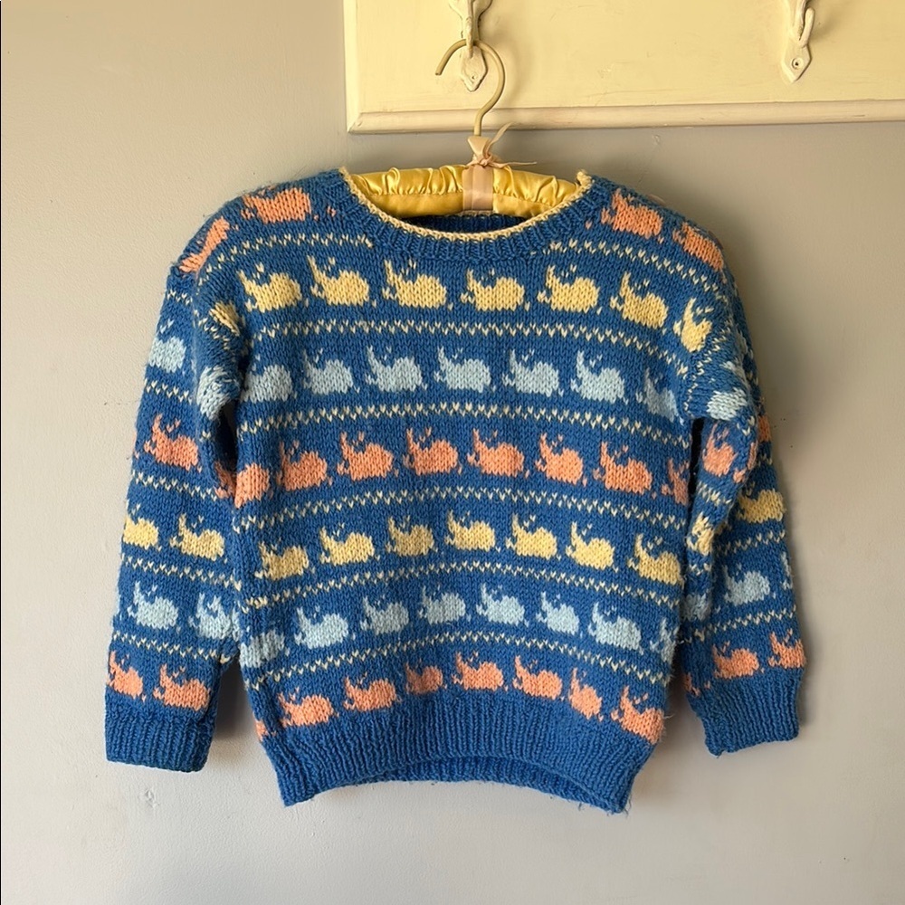 Vintage Blue Patterned Knit Sweater – Kids Estimated Size Medium/Large